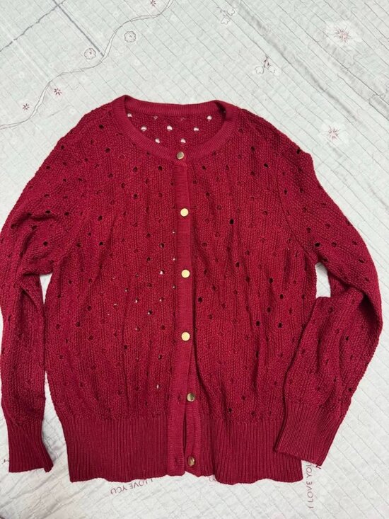 Sweaters - Red Knit Button Cardigan